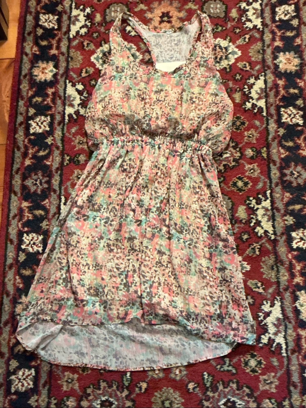 Sleeveless Asymmetrical Floral Dress in Peach and Light Blue